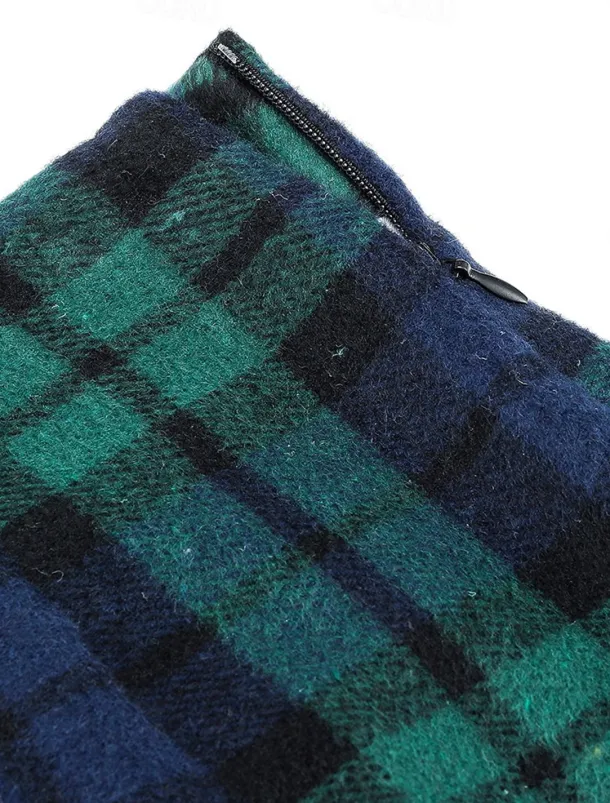 Women's Skirt Bodycon Fashion Casual Mini High Waist Skirts Plaid Print Vacation Street Sapphire Turquoise Dark Green Dark Coffee Winter Woolen