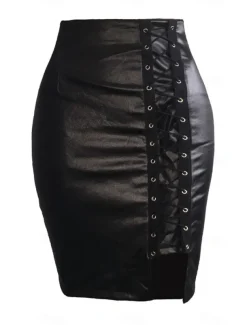 Women's Skirt Bodycon Midi High Waist Skirts Drawstring Solid Colored Street Daily Spring & Summer Elegant Fashion Casual Wine Black Dark Red Blue