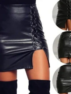 Women's Skirt Bodycon Midi High Waist Skirts Drawstring Solid Colored Street Daily Spring & Summer Elegant Fashion Casual Wine Black Dark Red Blue