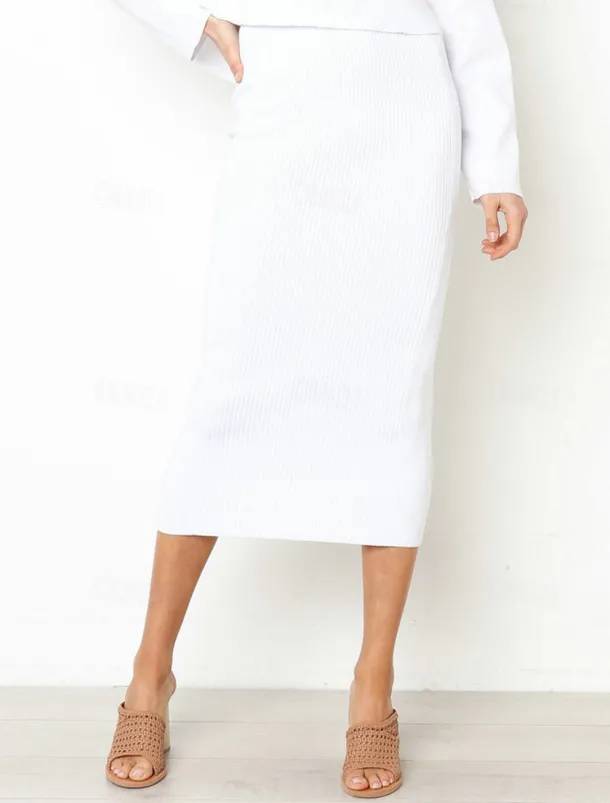 Women's Skirt Bodycon Midi High Waist Skirts Solid Colored Street Daily Winter Fashion Sexy Black White