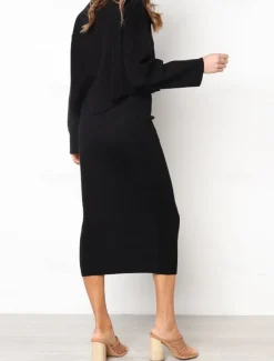 Women's Skirt Bodycon Midi High Waist Skirts Solid Colored Street Daily Winter Fashion Sexy Black White