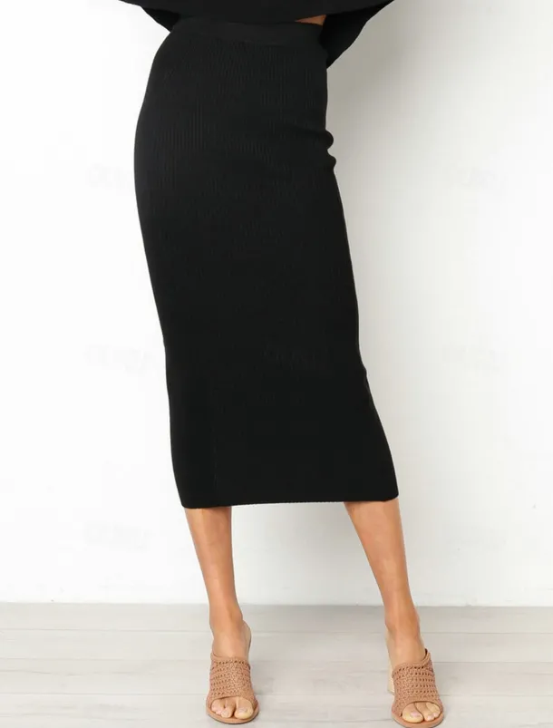 Women's Skirt Bodycon Midi High Waist Skirts Solid Colored Street Daily Winter Fashion Sexy Black White