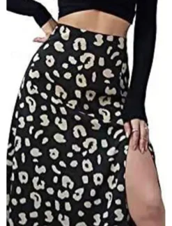 Women's Skirt Casual Midi Mid Rise Skirts Floral Print Micro-elastic Street Going out Black Summer Polyester
