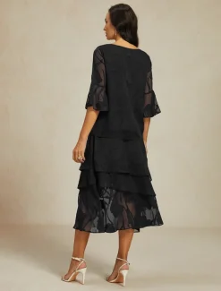 Women's Skirt Elegant Midi Mid Waist Skirts Floral Layered Inelastic Party Causal Black Summer Chiffon