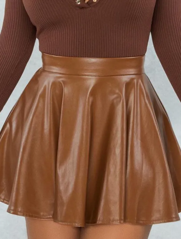 Women's Skirt Fashion Carnival Costumes Ladies Mini Skirts Solid Colored Pleated Carnival Homecoming Black Red Brown Spring & Fall PU Leather