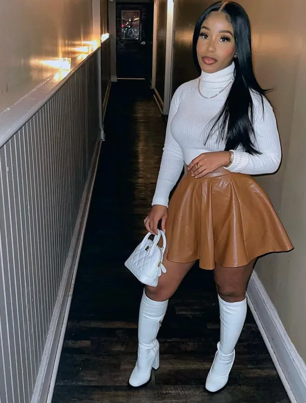 Women's Skirt Fashion Carnival Costumes Ladies Mini Skirts Solid Colored Pleated Carnival Homecoming Black Red Brown Spring & Fall PU Leather