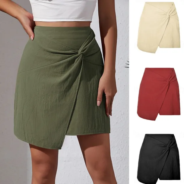 Women's Skirt Linen Skirts Basic Casual Mini High Waist Skirts Solid Colored Split Ends Casual Daily Weekend Wine Black Army Green Apricot Summer Cotton And Linen