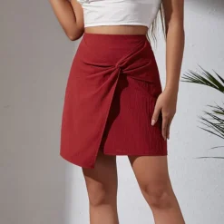 Women's Skirt Linen Skirts Basic Casual Mini High Waist Skirts Solid Colored Split Ends Casual Daily Weekend Wine Black Army Green Apricot Summer Cotton And Linen