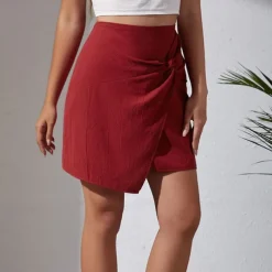 Women's Skirt Linen Skirts Basic Casual Mini High Waist Skirts Solid Colored Split Ends Casual Daily Weekend Wine Black Army Green Apricot Summer Cotton And Linen