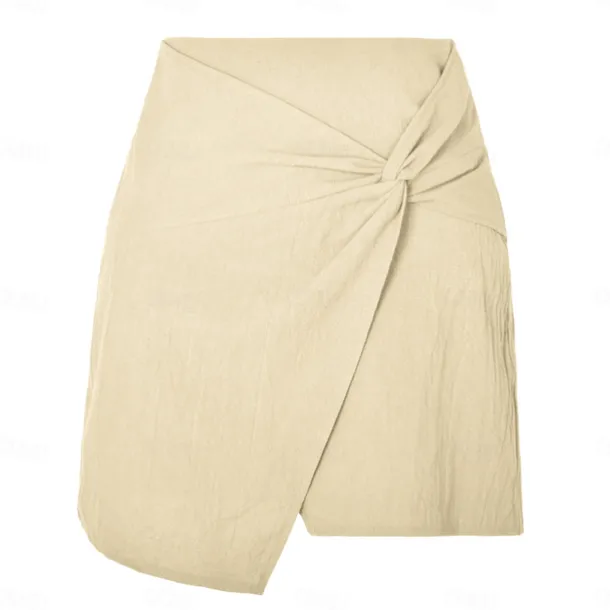 Women's Skirt Linen Skirts Basic Casual Mini High Waist Skirts Solid Colored Split Ends Casual Daily Weekend Wine Black Army Green Apricot Summer Cotton And Linen