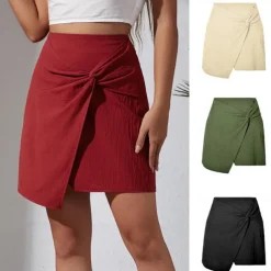Women's Skirt Linen Skirts Basic Casual Mini High Waist Skirts Solid Colored Split Ends Casual Daily Weekend Wine Black Army Green Apricot Summer Cotton And Linen