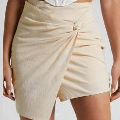 Women's Skirt Linen Skirts Basic Casual Mini High Waist Skirts Solid Colored Split Ends Casual Daily Weekend Wine Black Army Green Apricot Summer Cotton And Linen