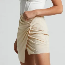 Women's Skirt Linen Skirts Basic Casual Mini High Waist Skirts Solid Colored Split Ends Casual Daily Weekend Wine Black Army Green Apricot Summer Cotton And Linen