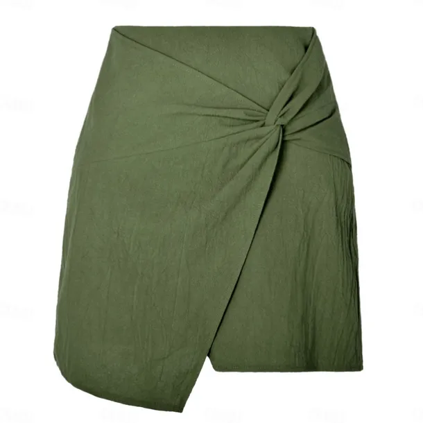 Women's Skirt Linen Skirts Basic Casual Mini High Waist Skirts Solid Colored Split Ends Casual Daily Weekend Wine Black Army Green Apricot Summer Cotton And Linen
