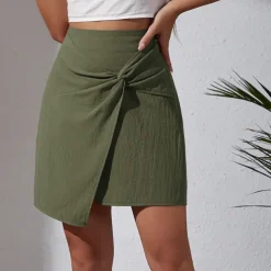 Women's Skirt Linen Skirts Basic Casual Mini High Waist Skirts Solid Colored Split Ends Casual Daily Weekend Wine Black Army Green Apricot Summer Cotton And Linen