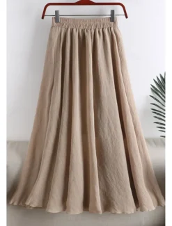 Women's Skirt Swing Fashion Maxi Mid Rise Skirts Plain Ruched Micro-elastic Vacation Street Black White Pink Blue Summer Cotton