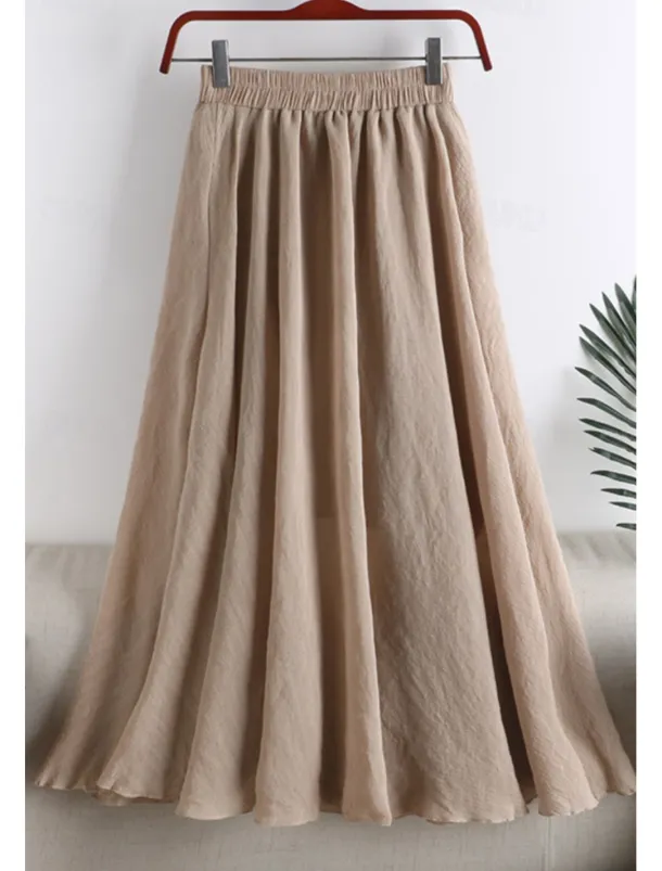 Women's Skirt Swing Fashion Maxi Mid Rise Skirts Plain Ruched Micro-elastic Vacation Street Black White Pink Blue Summer Cotton