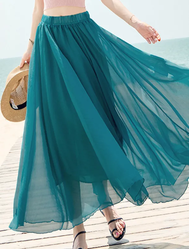 Women's Skirt Swing Long Skirt Maxi Skirts Layered Solid Colored Casual Daily Beach Summer Chiffon Fashion Summer Black White Yellow Pink