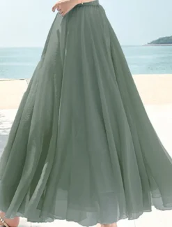 Women's Skirt Swing Long Skirt Maxi Skirts Layered Solid Colored Casual Daily Beach Summer Chiffon Fashion Summer Black White Yellow Pink