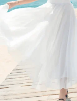 Women's Skirt Swing Long Skirt Maxi Skirts Layered Solid Colored Casual Daily Beach Summer Chiffon Fashion Summer Black White Yellow Pink