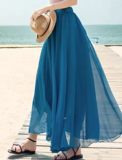 Women's Skirt Swing Long Skirt Maxi Skirts Layered Solid Colored Casual Daily Beach Summer Chiffon Fashion Summer Black White Yellow Pink