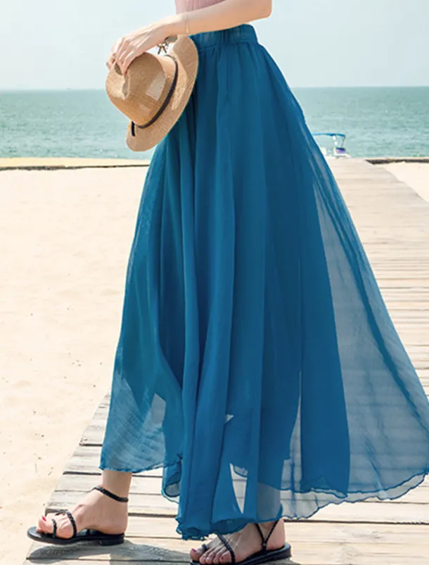 Women's Skirt Swing Long Skirt Maxi Skirts Layered Solid Colored Casual Daily Beach Summer Chiffon Fashion Summer Black White Yellow Pink