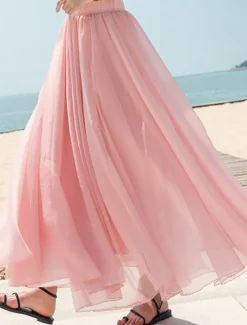 Women's Skirt Swing Long Skirt Maxi Skirts Layered Solid Colored Casual Daily Beach Summer Chiffon Fashion Summer Black White Yellow Pink