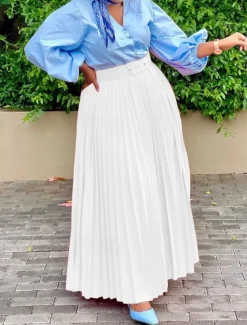 Women's Skirt Swing Maxi High Waist Skirts Pleated Ruffle Solid Colored Street Daily Spring & Summer Elegant Fashion Black White Wine Purple