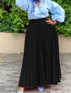 Women's Skirt Swing Maxi High Waist Skirts Pleated Ruffle Solid Colored Street Daily Spring & Summer Elegant Fashion Black White Wine Purple