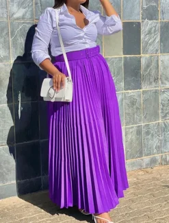 Women's Skirt Swing Maxi High Waist Skirts Pleated Ruffle Solid Colored Street Daily Spring & Summer Elegant Fashion Black White Wine Purple