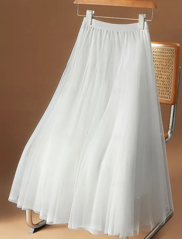 Women's Skirt Swing Midi Skirts Ruched Layered Solid Colored Daily Date Spring, Fall, Winter, Summer Elegant Long Apricot Black White Pink