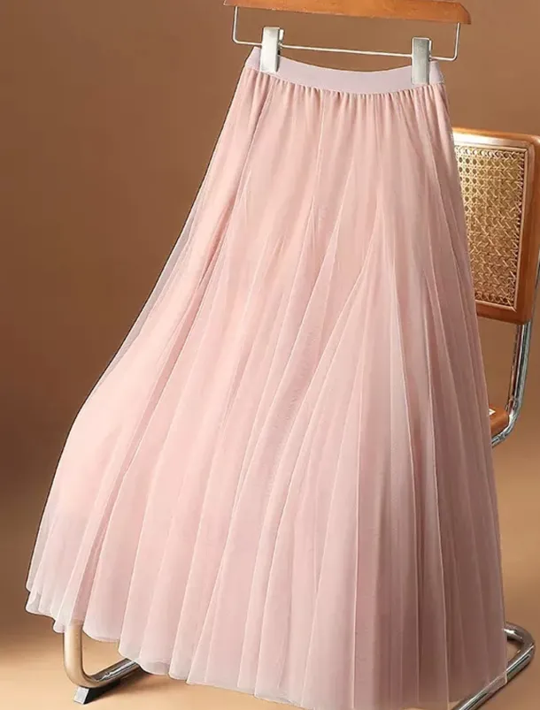 Women's Skirt Swing Midi Skirts Ruched Layered Solid Colored Daily Date Spring, Fall, Winter, Summer Elegant Long Apricot Black White Pink