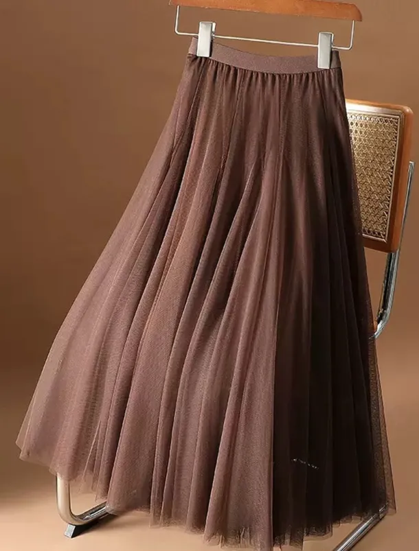 Women's Skirt Swing Midi Skirts Ruched Layered Solid Colored Daily Date Spring, Fall, Winter, Summer Elegant Long Apricot Black White Pink