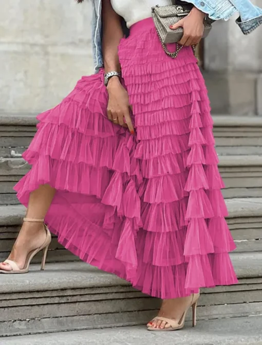 Women's Skirt Swing Tutu Maxi High Waist Skirts Pleated Solid Colored Street Daily Spring & Summer Elegant Fashion Casual Apricot Black Khaki Rose Red