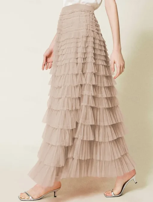 Women's Skirt Swing Tutu Maxi High Waist Skirts Pleated Solid Colored Street Daily Spring & Summer Elegant Fashion Casual Apricot Black Khaki Rose Red