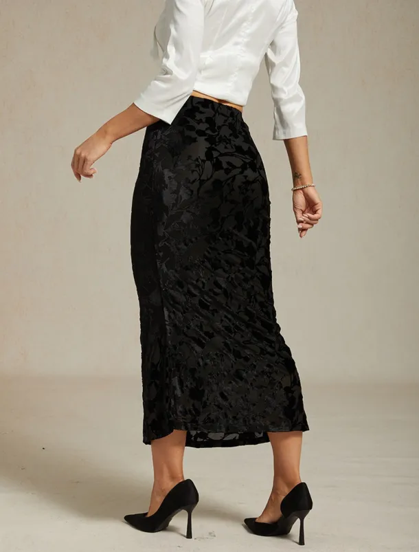 Women's Skirt Trumpet / Mermaid Elegant Vintage Maxi High Waist Skirts Stretchy Black Spring Velvet
