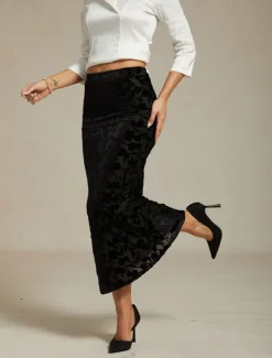 Women's Skirt Trumpet / Mermaid Elegant Vintage Maxi High Waist Skirts Stretchy Black Spring Velvet