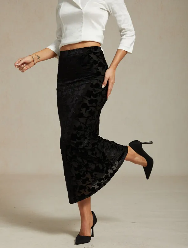 Women's Skirt Trumpet / Mermaid Elegant Vintage Maxi High Waist Skirts Stretchy Black Spring Velvet