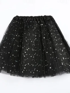 Women's Skirt Tutu Fashion Casual Shiny Mini High Waist Skirts Solid Colored Sparkle Tulle Vacation Date Black Yellow Pink Red Summer Tulle