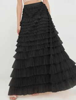 Women's Skirt Tutu Fashion Casual Maxi High Waist Skirts Solid Colored Ruffle Going out Casual Daily Apricot Black White Khaki Summer Polyester