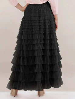 Women's Skirt Tutu Fashion Casual Maxi High Waist Skirts Solid Colored Ruffle Going out Casual Daily Apricot Black White Khaki Summer Polyester