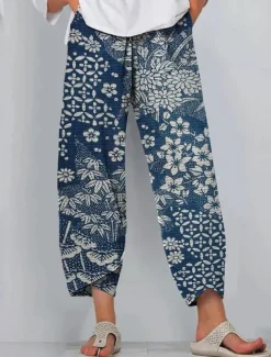 Women's Slacks Active Vacation Vintage Full Length High Waist Floral Graphic Elastic Waistband Comfy Breathability Soft Micro-elastic Outdoor Street Daily Red Navy Blue Purple Green Summer Spring