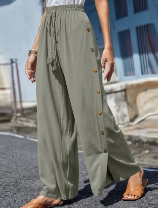 Women's Slacks Pants Trousers Casual Full Length Natural Plain Buckle Elastic Drawstring Design Outdoor Comfortable Holiday Daily Wear Weekend carmine Magenta Depression Green Grey Summer Regular Fit