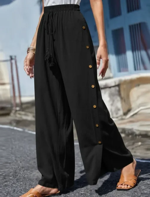 Women's Slacks Pants Trousers Casual Full Length Natural Plain Buckle Elastic Drawstring Design Outdoor Comfortable Holiday Daily Wear Weekend carmine Magenta Depression Green Grey Summer Regular Fit