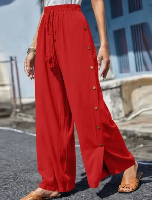 Women's Slacks Pants Trousers Casual Full Length Natural Plain Buckle Elastic Drawstring Design Outdoor Comfortable Holiday Daily Wear Weekend carmine Magenta Depression Green Grey Summer Regular Fit