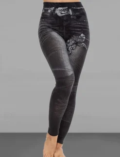 Women's Slim Pants Trousers Leggings Fashion Streetwear Casual Full Length High Waist Butterfly Pocket Print High Cut Breathability Comfortable High Elasticity Street Causal Daily Black Blue Summer