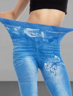 Women's Slim Pants Trousers Leggings Fashion Streetwear Casual Full Length High Waist Butterfly Pocket Print High Cut Breathability Comfortable High Elasticity Street Causal Daily Black Blue Summer