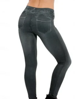 Women's Slim Pants Trousers Pocket High Cut High Waist Full Length Black Summer