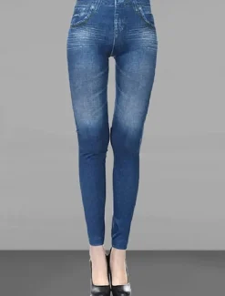 Women's Slim Pants Trousers Pocket High Cut High Waist Full Length Black Summer