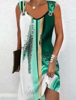 Women's Slip Dress Geometric Shirred Strap Mini Dress Elegant Sexy Date Sleeveless Summer Spring